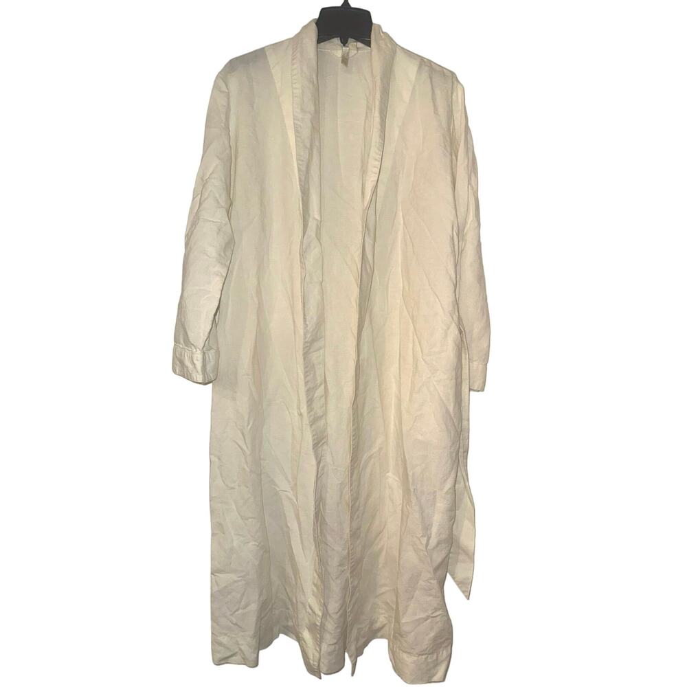 Pure Jill size M Linen Cotton Long Line Open Cream Belted Pocket Robe Jacket